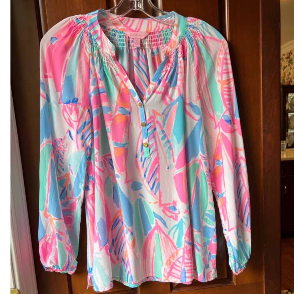 Lilly Pulitzer Elsa Blouse XS Out to Sea Pink Blue White